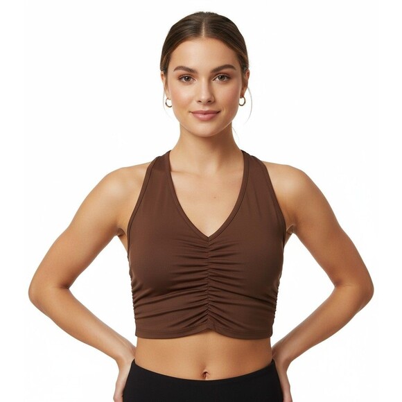 Brown Ruched Crop Tank Top L Urban Style Soft Stretch NWT  Urban Soft girl Y2K - Picture 1 of 8